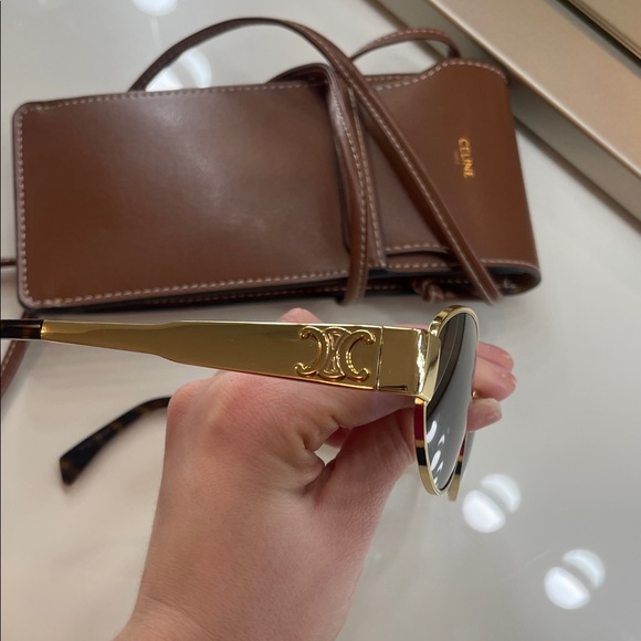 Celine Metal Triomphe Oval Sunglasses with Brown Leather Case - Picture 3 of 9